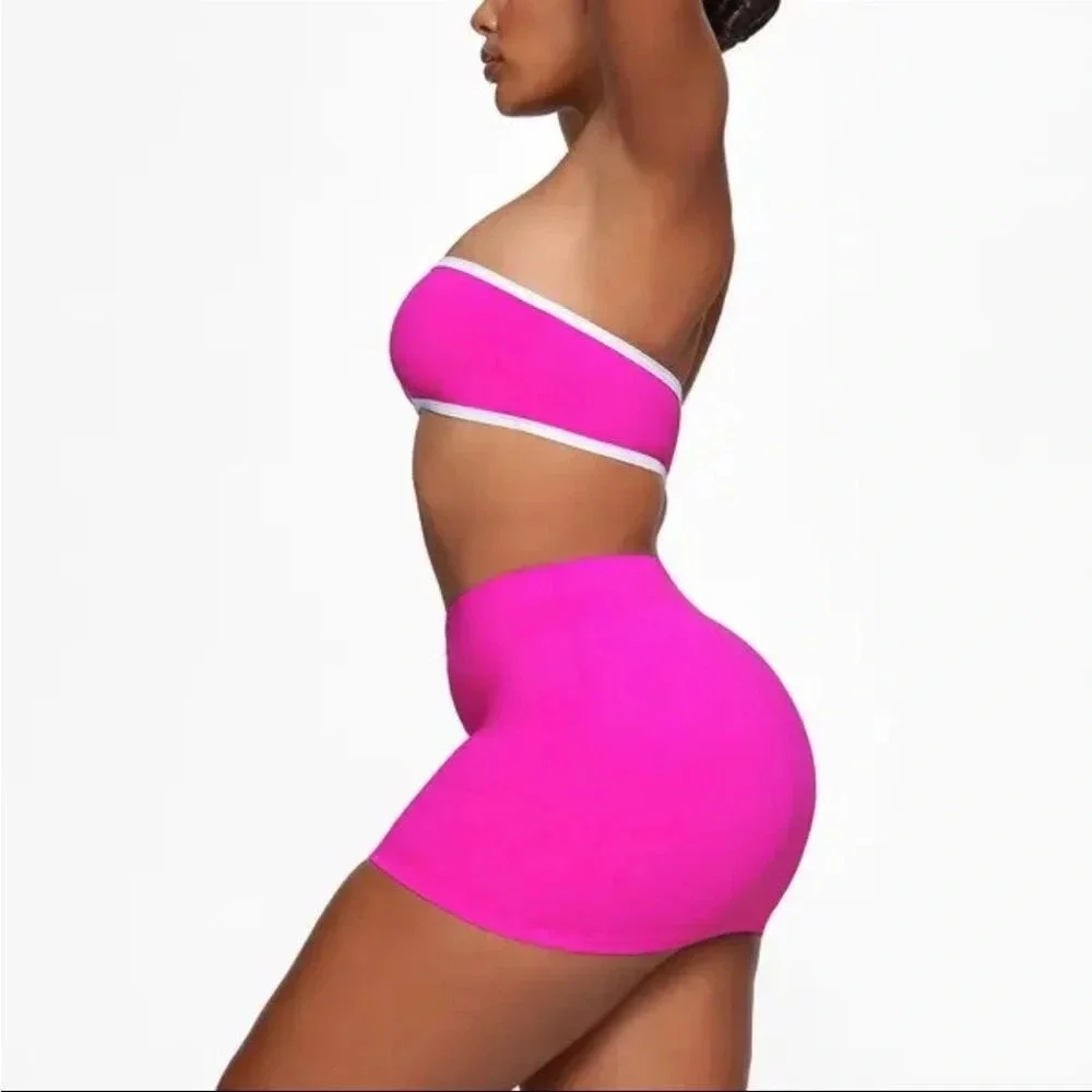 SKIMS Sporty Zipper Swim Mini Skirt Hibiscus Pink, Women's Size 4X, NWT